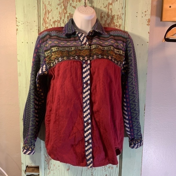 Women’s Karen Scott multi print button-up long sleeve - Picture 1 of 5